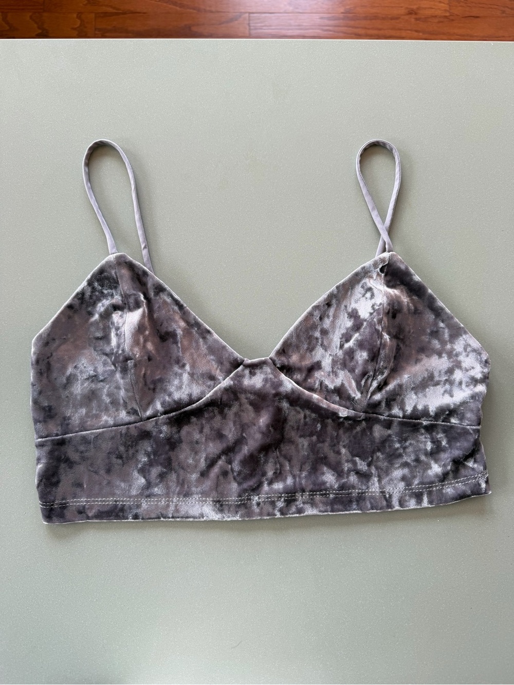 Zara Dark Grey Charcoal Crushed Velvet Bralette Bra Crop Top